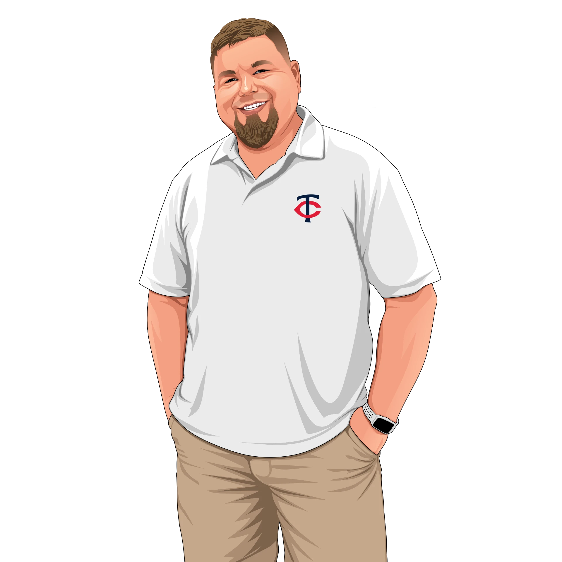 Illustrated portrait of Ben Knegendorf in a white Minnesota Twins polo